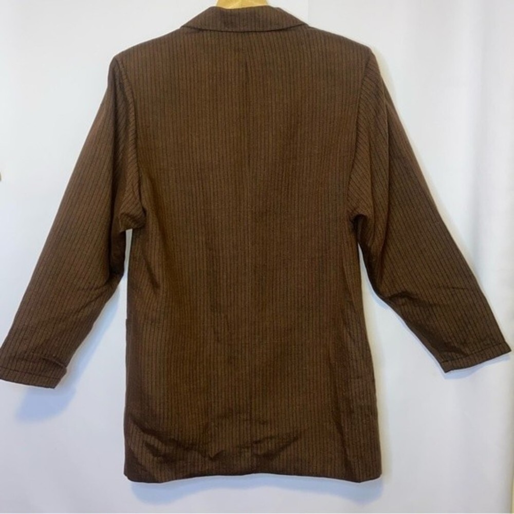 NWOT Alfred Sung Wool Linen Blend Brown Stripped Oversized Blazer Size 8 - Picture 4 of 5